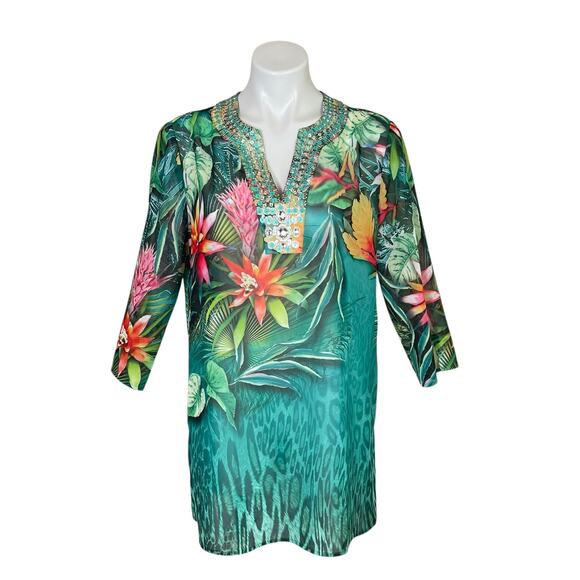 Blouse Chico's En Soie Chiffon Imprimé Tropical - Taille 3 - Couleurs Vives